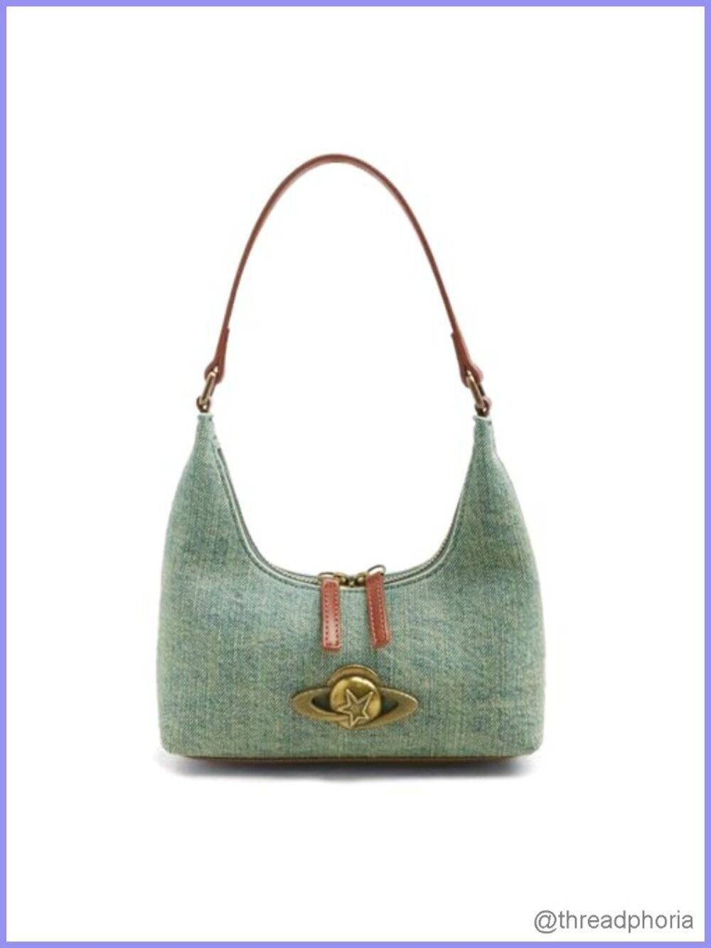 Hikiwin Mini Denim Crescent Clutch Shoulder Bag Faux Leather Strap